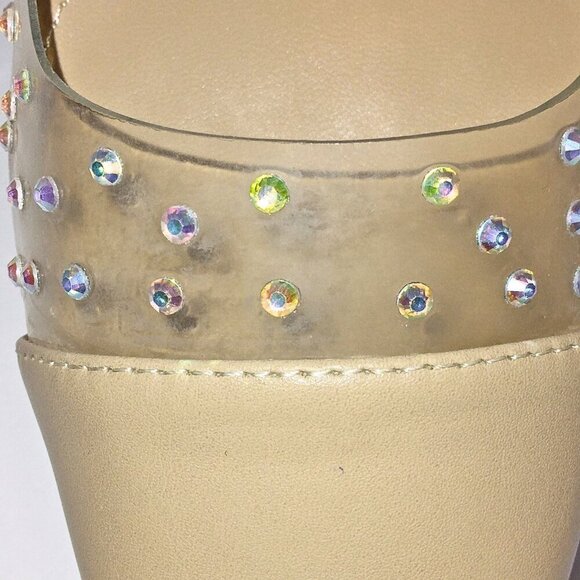 WOMEN'S CLEAR & NUDE FLATS WITH IRIDESCENT CRYSTALS & SQUARED TOE - SIZE 8.5 - Picture 3 of 6